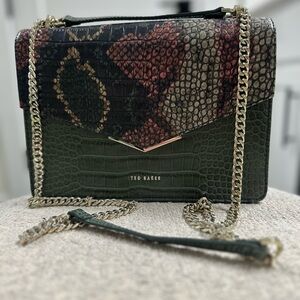 Ted Baker Green and Pink Snakeskin Patterned leather Bag